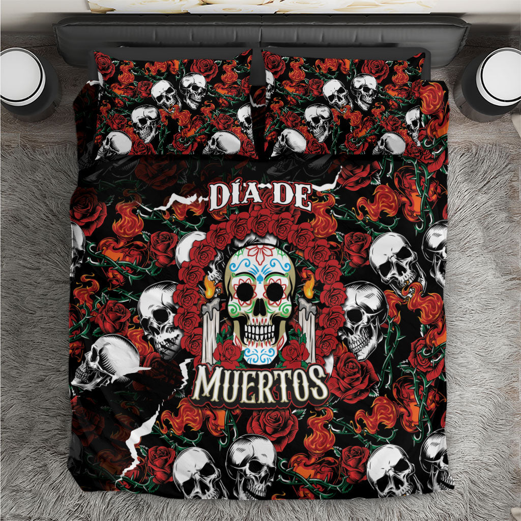 Dia De Muertos Sugar Skull Bedding Set Red Roses Floral Skeleton Graphic