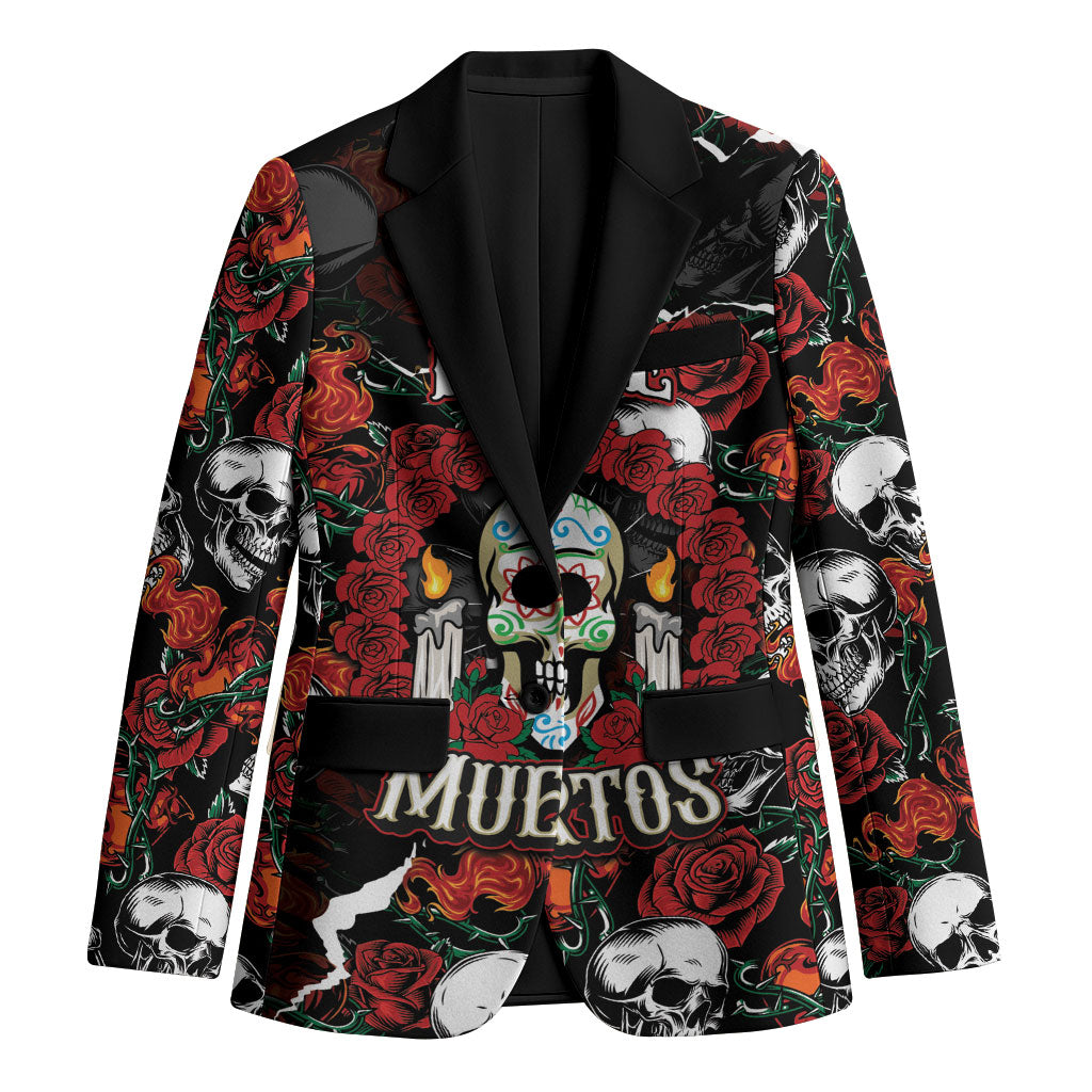 Personalized Dia De Muertos Sugar Skull Blazer Red Roses Floral Skeleton Graphic