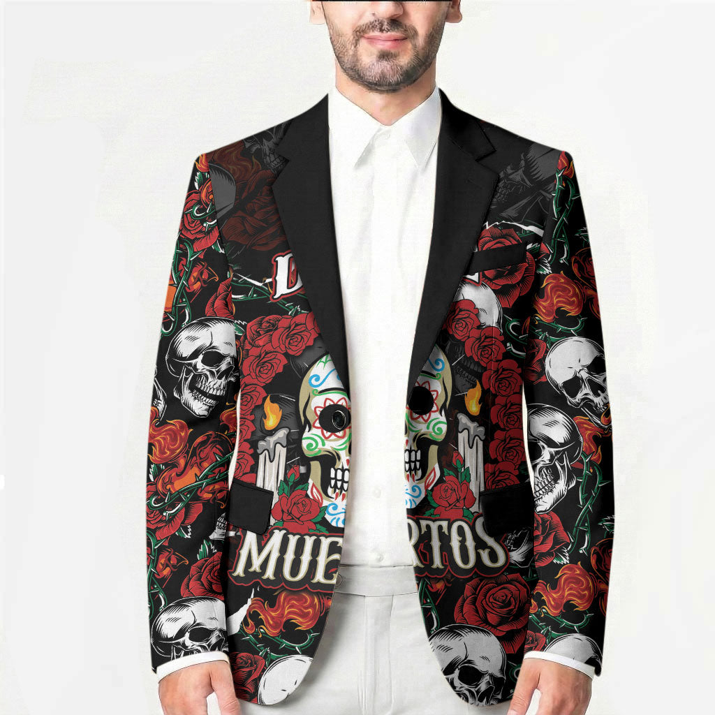 Personalized Dia De Muertos Sugar Skull Blazer Red Roses Floral Skeleton Graphic
