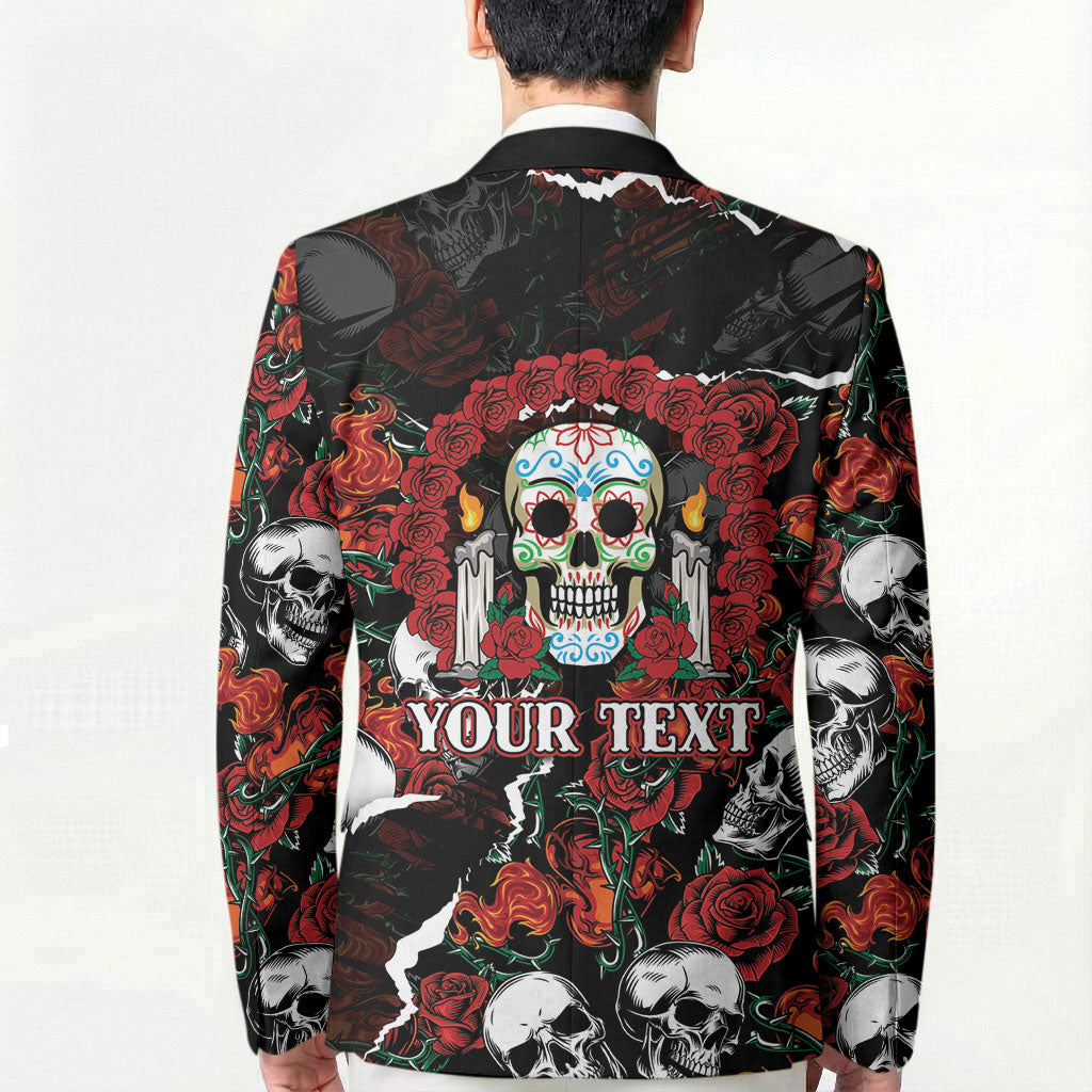 Personalized Dia De Muertos Sugar Skull Blazer Red Roses Floral Skeleton Graphic