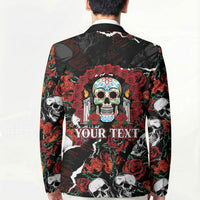 Personalized Dia De Muertos Sugar Skull Blazer Red Roses Floral Skeleton Graphic