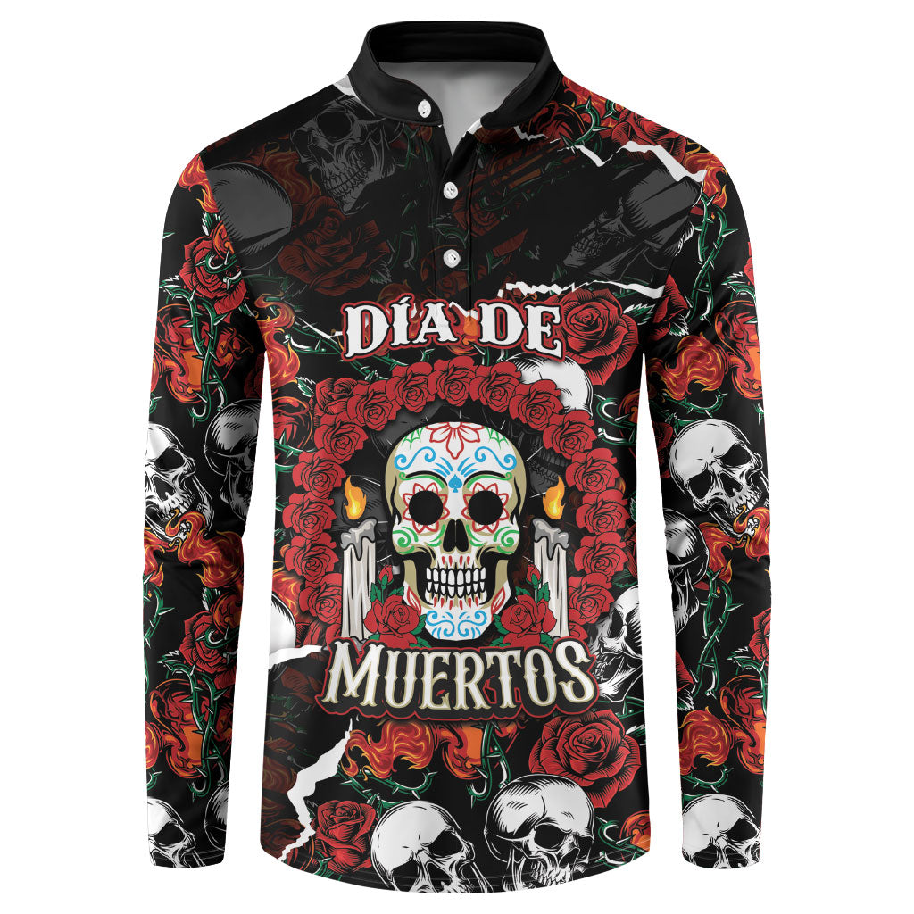 Personalized Dia De Muertos Sugar Skull Button Sweatshirt Red Roses Floral Skeleton Graphic
