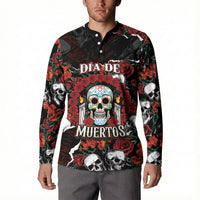 Personalized Dia De Muertos Sugar Skull Button Sweatshirt Red Roses Floral Skeleton Graphic