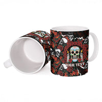 Personalized Dia De Muertos Sugar Skull Ceramic Mug Red Roses Floral Skeleton Graphic