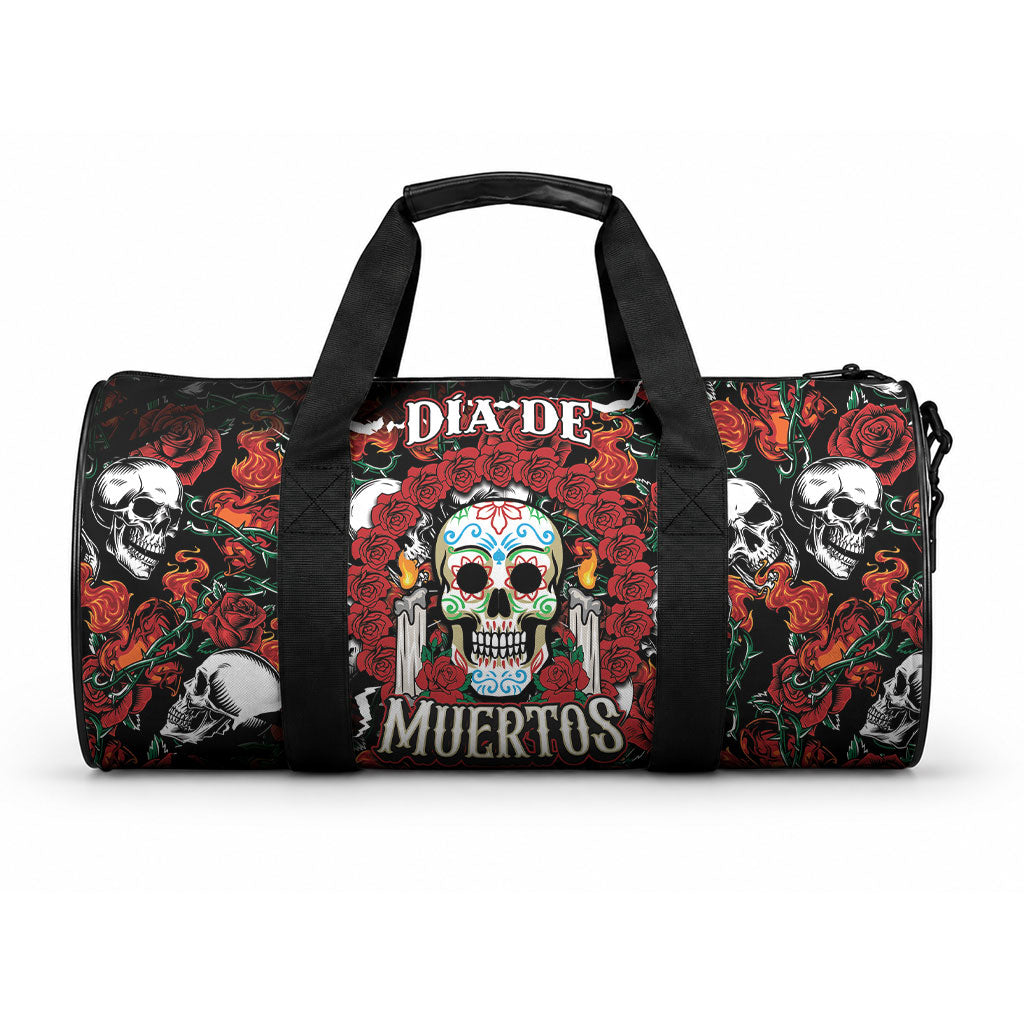 Dia De Muertos Sugar Skull Duffle Bag Red Roses Floral Skeleton Graphic