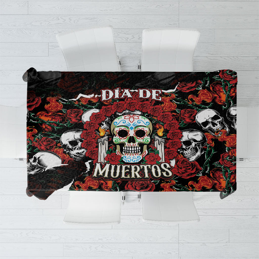 Dia De Muertos Sugar Skull Tablecloth Red Roses Floral Skeleton Graphic