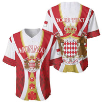Pair of red and white baseball jerseys: Monaco front and crown text back