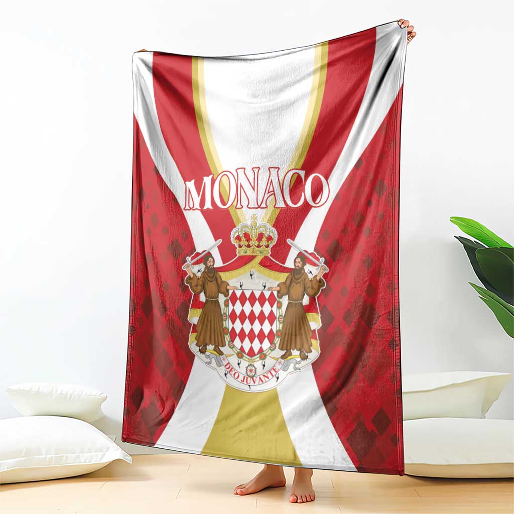 Red, white, and gold Monaco blanket with scalloped crest and crown