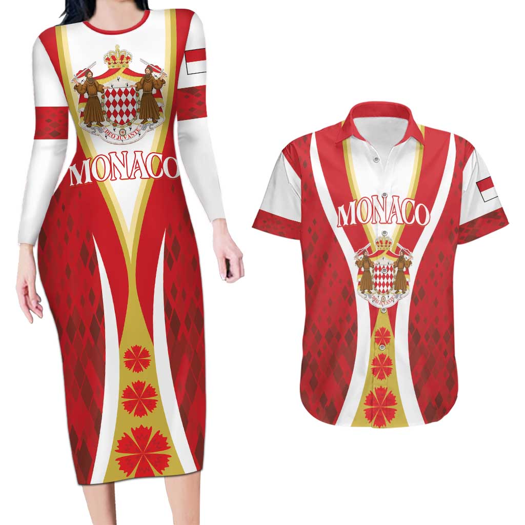 Personalized Monaco Couples Matching Long Sleeve Bodycon Dress and Hawaiian Shirt Deo Juvante - Wonder Print Shop