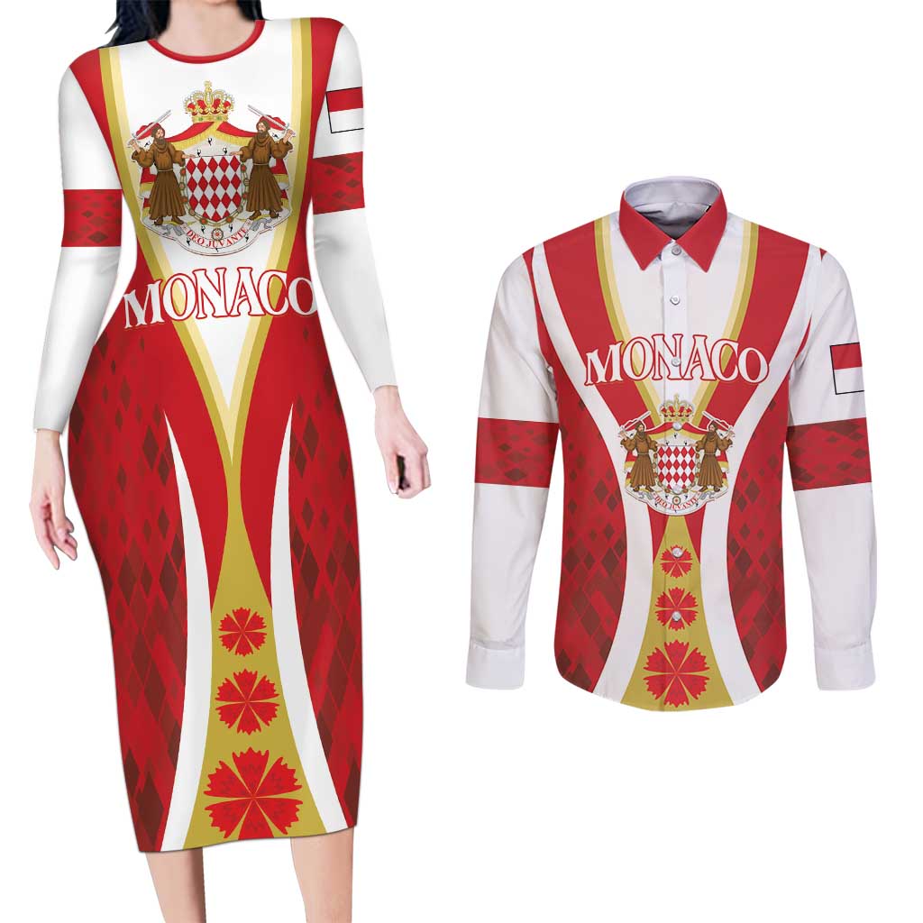 Personalized Monaco Couples Matching Long Sleeve Bodycon Dress and Long Sleeve Button Shirt Deo Juvante - Wonder Print Shop