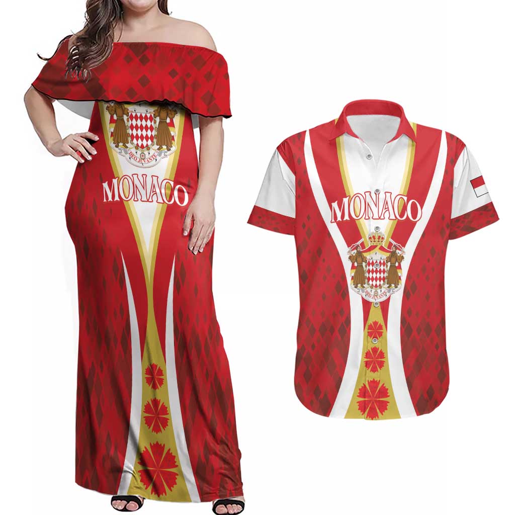 Personalized Monaco Couples Matching Off Shoulder Maxi Dress and Hawaiian Shirt Deo Juvante - Wonder Print Shop