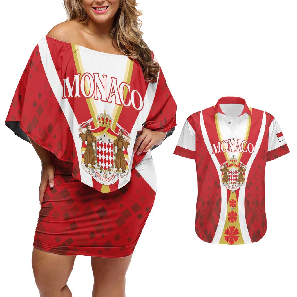 Personalized Monaco Couples Matching Off Shoulder Short Dress and Hawaiian Shirt Deo Juvante - Wonder Print Shop