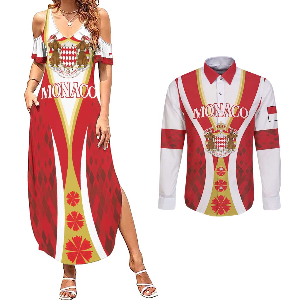 Personalized Monaco Couples Matching Summer Maxi Dress and Long Sleeve Button Shirt Deo Juvante - Wonder Print Shop