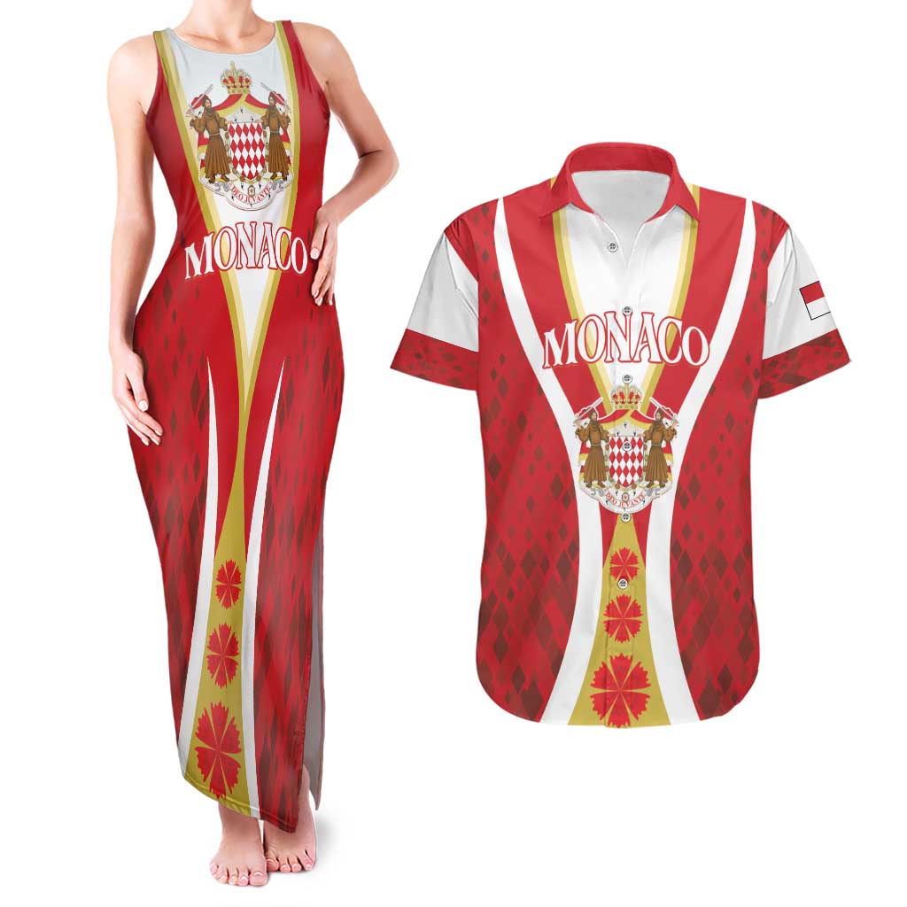 Personalized Monaco Couples Matching Tank Maxi Dress and Hawaiian Shirt Deo Juvante - Wonder Print Shop