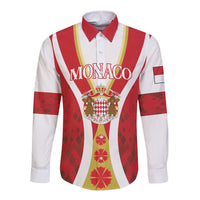 Personalized Monaco long-sleeve button shirt, red white yellow stripes, MONACO crest