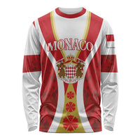 Personalized Monaco long-sleeve shirt with red, white, and yellow striped crest