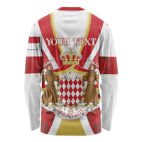 Personalized Monaco long-sleeve shirt back with 'YOUR TEXT' and striped red crest