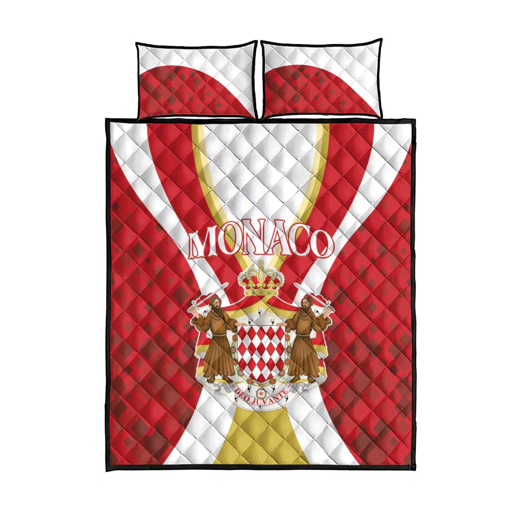 Monaco quilt bed set (quilt and two pillowcases), red quilt with white crest artwork