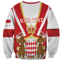 Personalized Monaco sweatshirt, red and gray back with crown and 'YOUR TEXT' panel