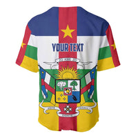 Flag-style baseball jersey with V-neck, crest graphic and custom text on back