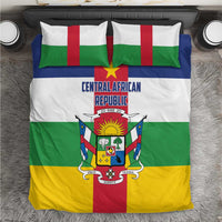 Central African Republic bedding set with flag stripes, central crest, and yellow star
