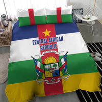 Central African Republic bedding set featuring flag stripes, crest shield, and yellow star