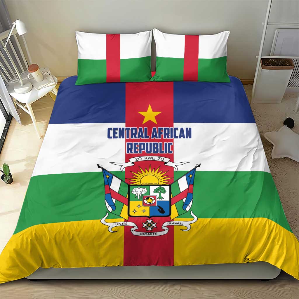 Central African Republic bedding set with flag design, crest emblem, and red center star