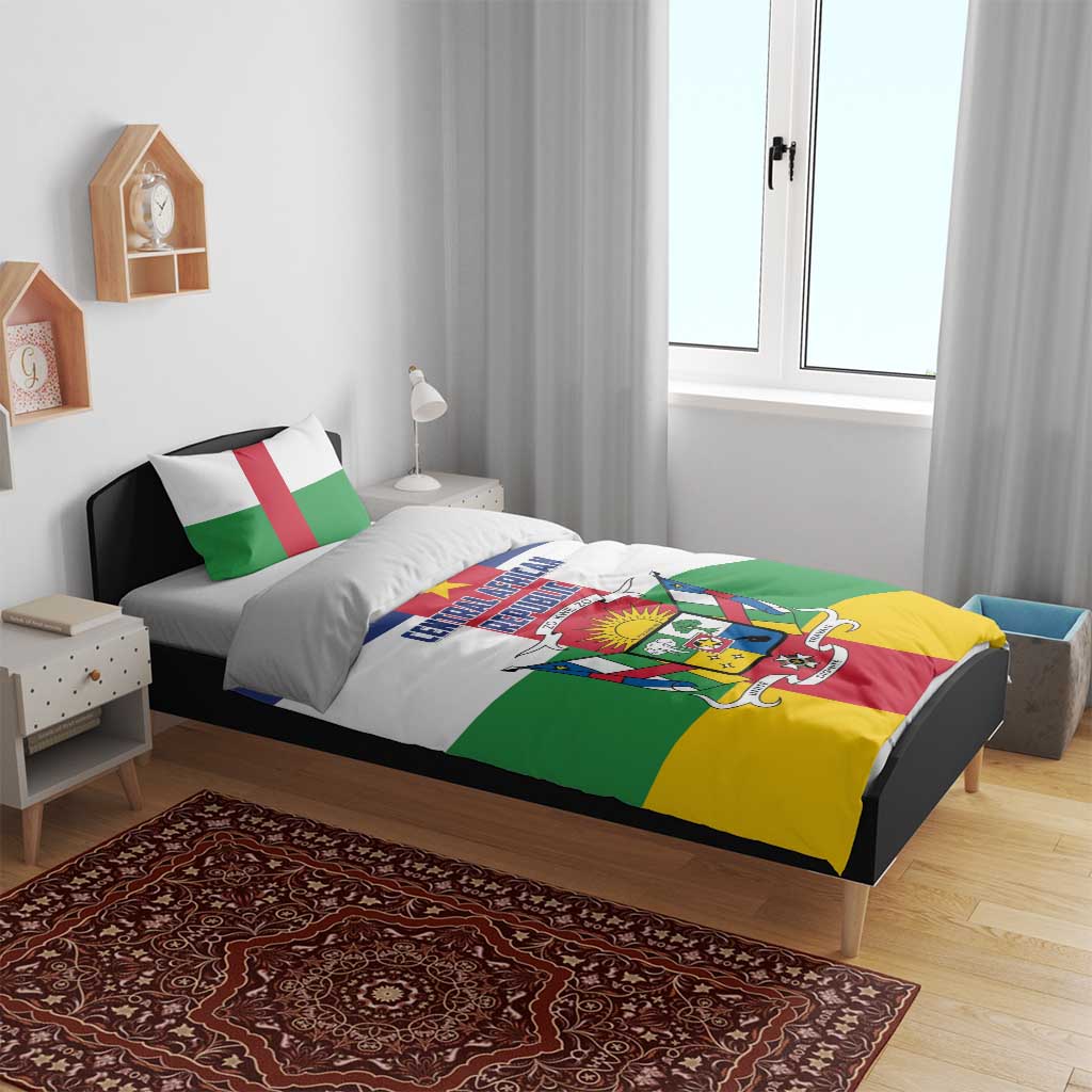 Central African Republic flag bedding set with crest design and bold stripe bands