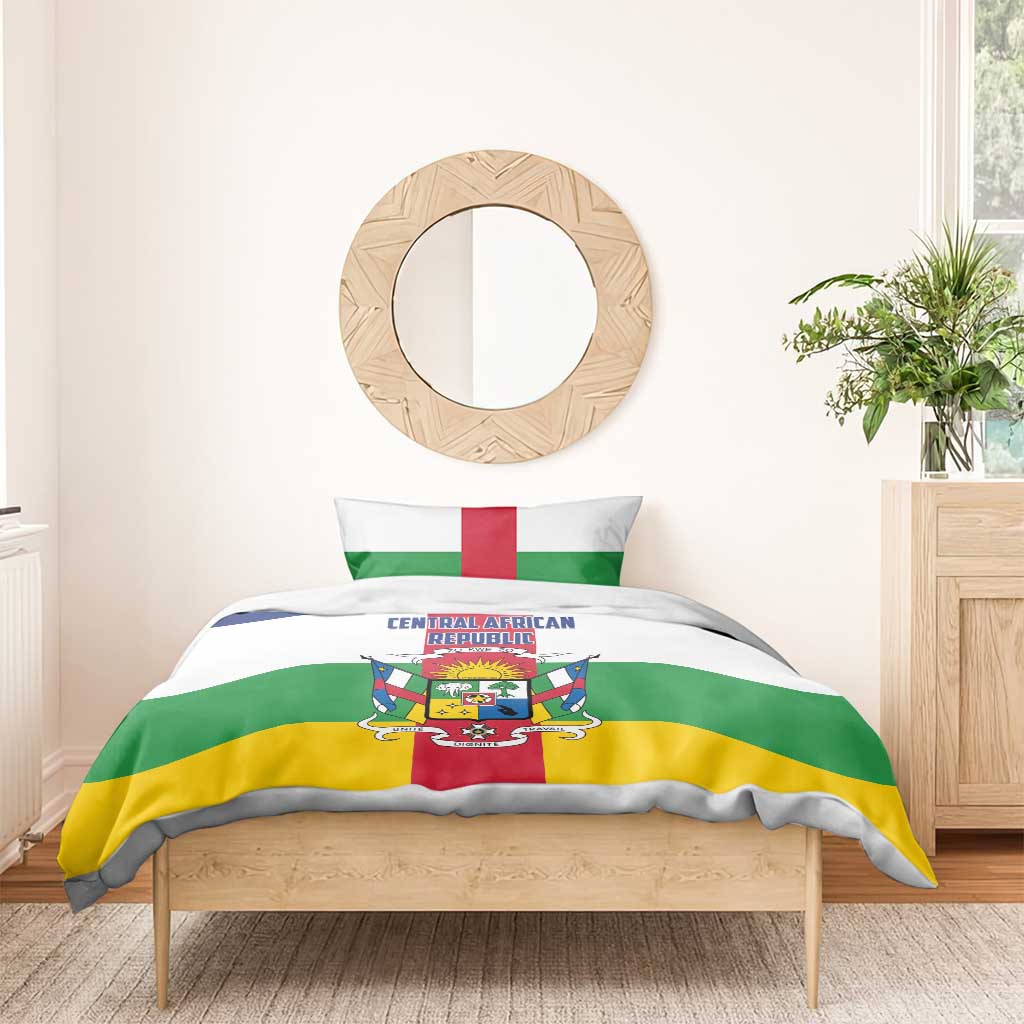 Central African Republic flag bedding set with crest emblem, stripes, and yellow star