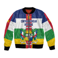 Central African flag bomber jacket with full-zip front, crest graphic, ribbed cuffs
