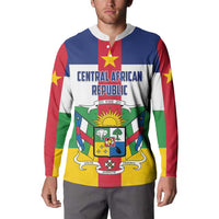 Men's button sweatshirt with Central African Republic flag graphic, worn front view