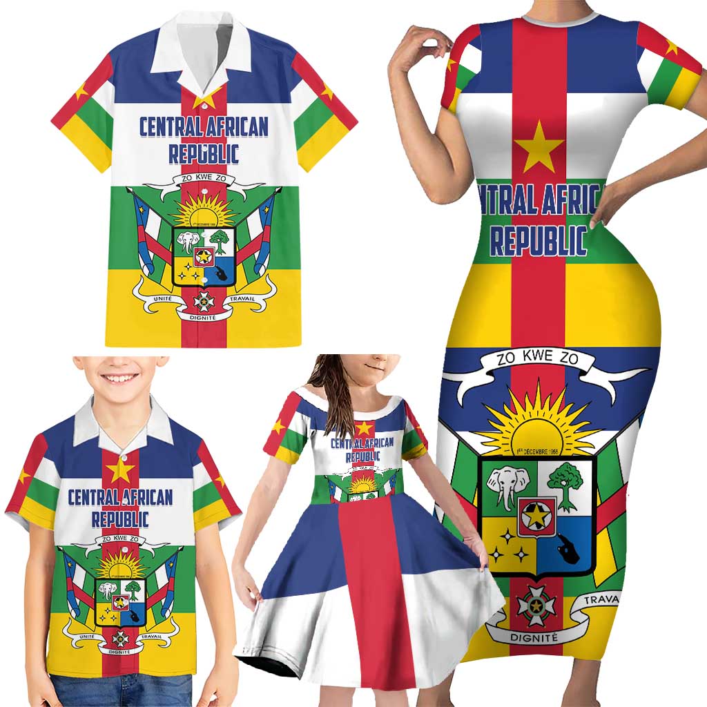 Personalized Central African Republic Family Matching Short Sleeve Bodycon Dress and Hawaiian Shirt Zo Kwe Zo Flag Style - Wonder Print Shop