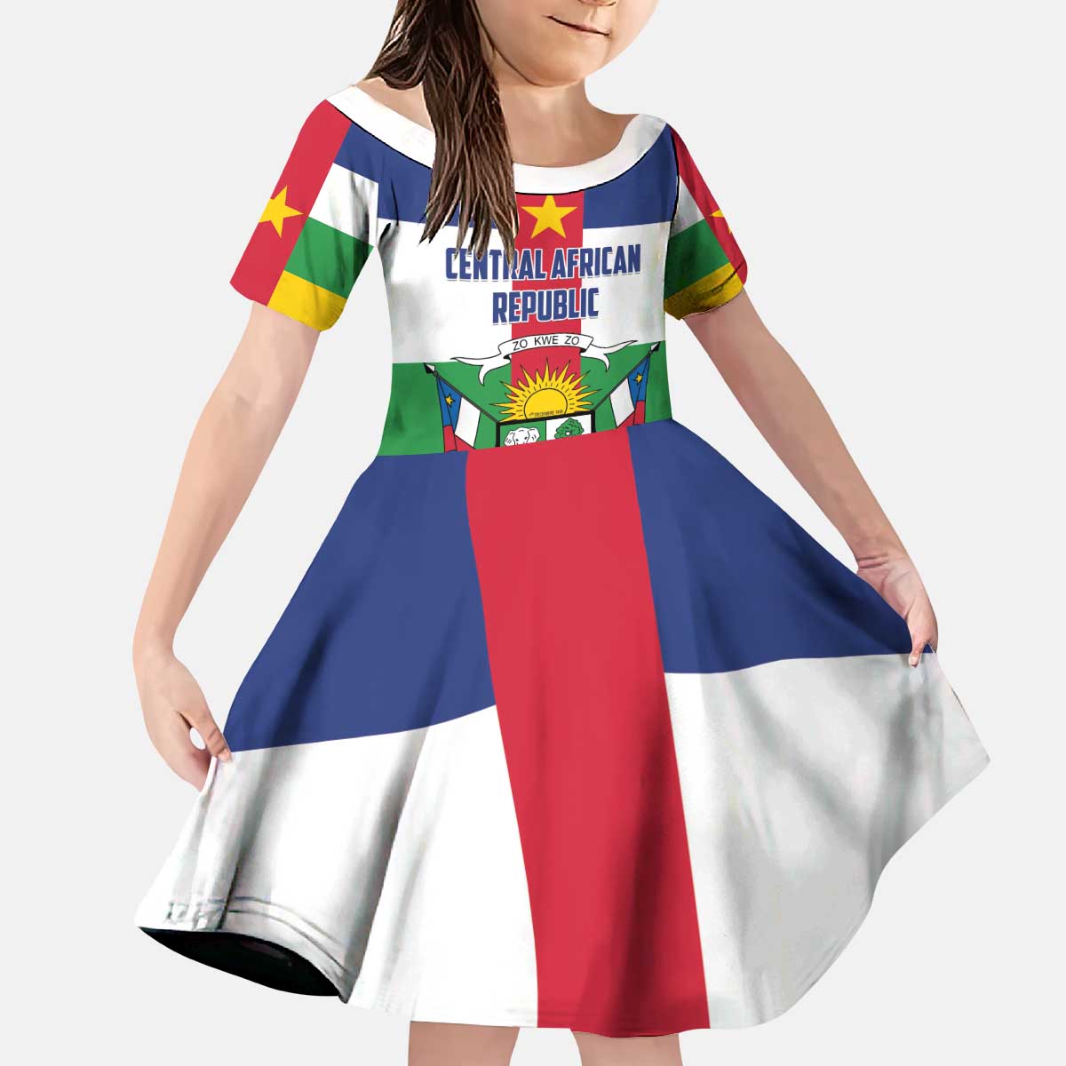 Personalized Central African Republic Kid Short Sleeve Dress Zo Kwe Zo Flag Style - Wonder Print Shop