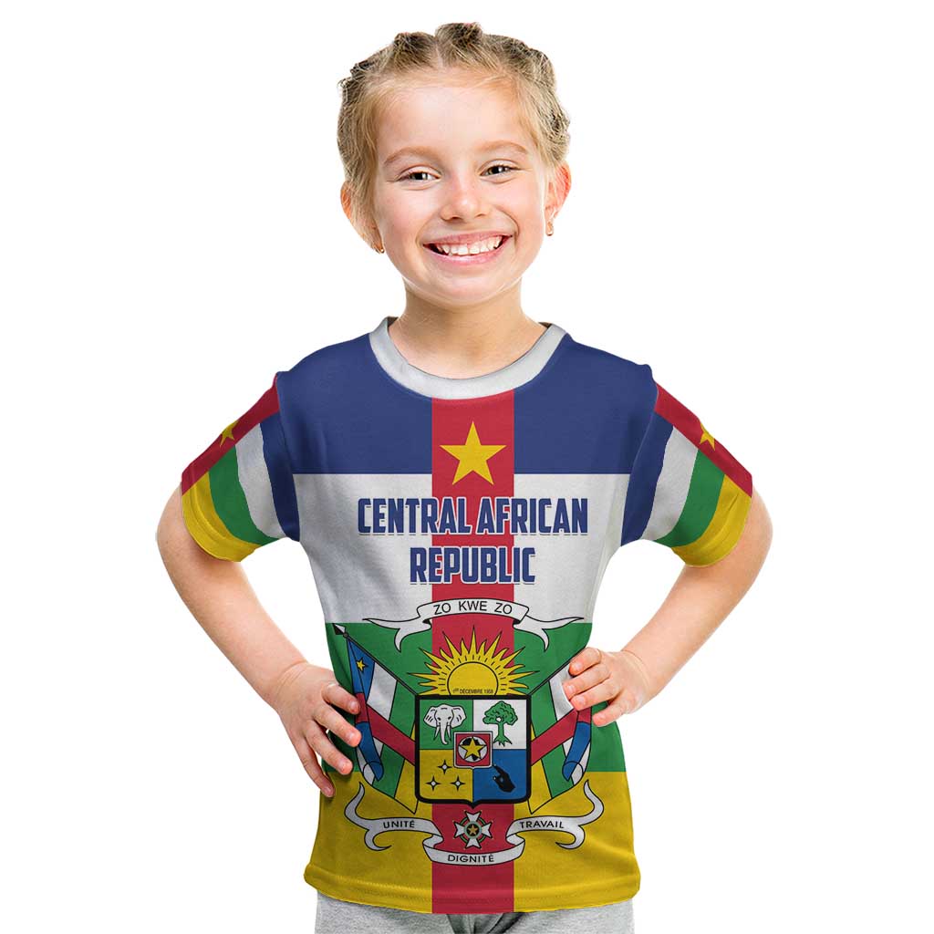 Personalized Central African Republic Kid T Shirt Zo Kwe Zo Flag Style - Wonder Print Shop