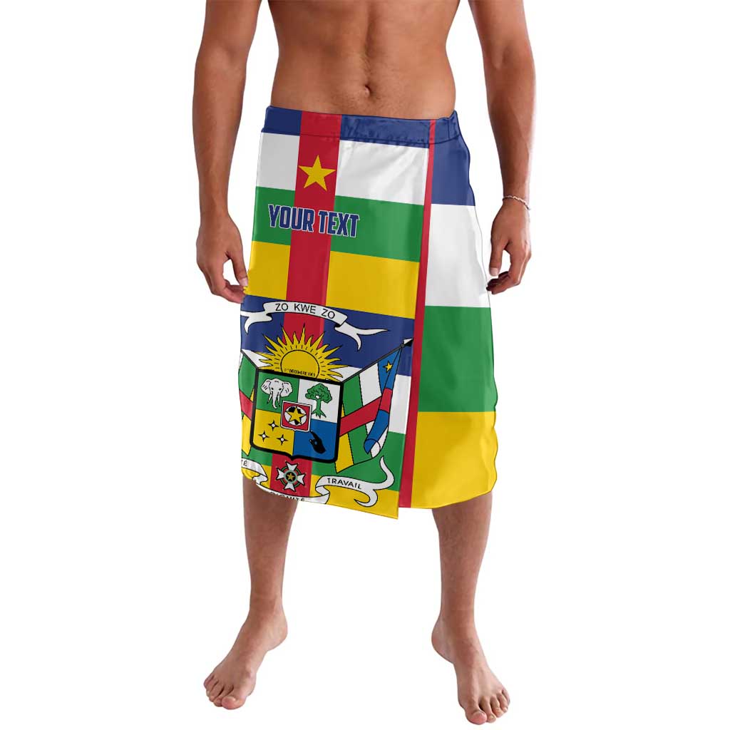 Men's flag-print lavalava skirt with custom text panel, elastic waist