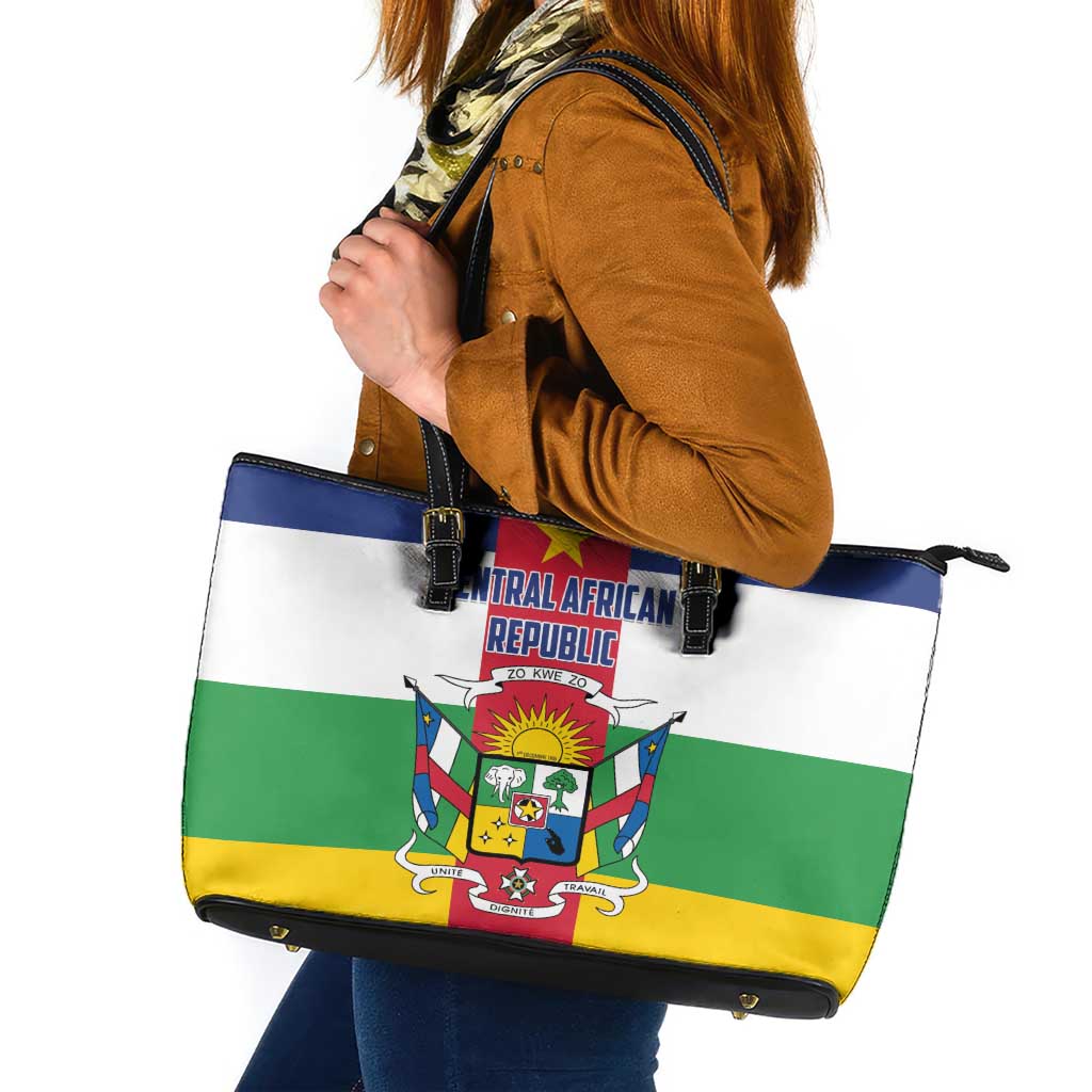 Central African Republic Leather Tote Bag Zo Kwe Zo Flag Style - Wonder Print Shop