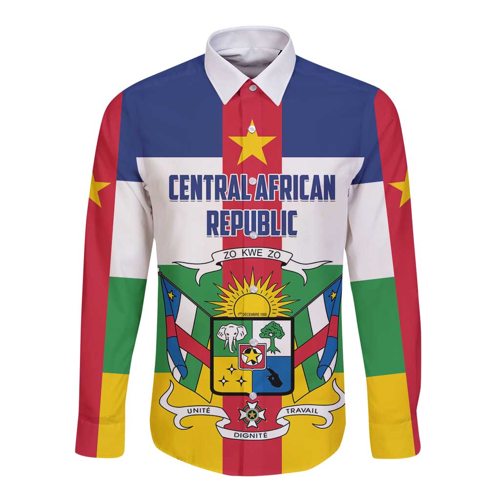 Personalized Central African Republic Long Sleeve Button Shirt Zo Kwe Zo Flag Style - Wonder Print Shop