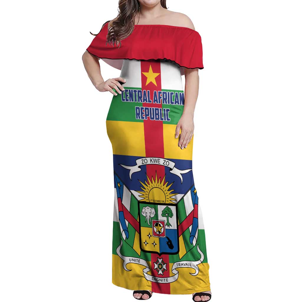 Personalized Central African Republic Off Shoulder Maxi Dress Zo Kwe Zo Flag Style - Wonder Print Shop