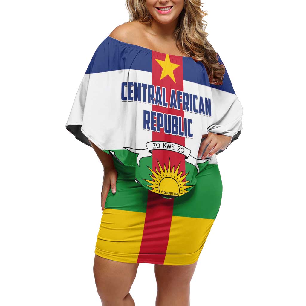 Personalized Central African Republic Off Shoulder Short Dress Zo Kwe Zo Flag Style - Wonder Print Shop