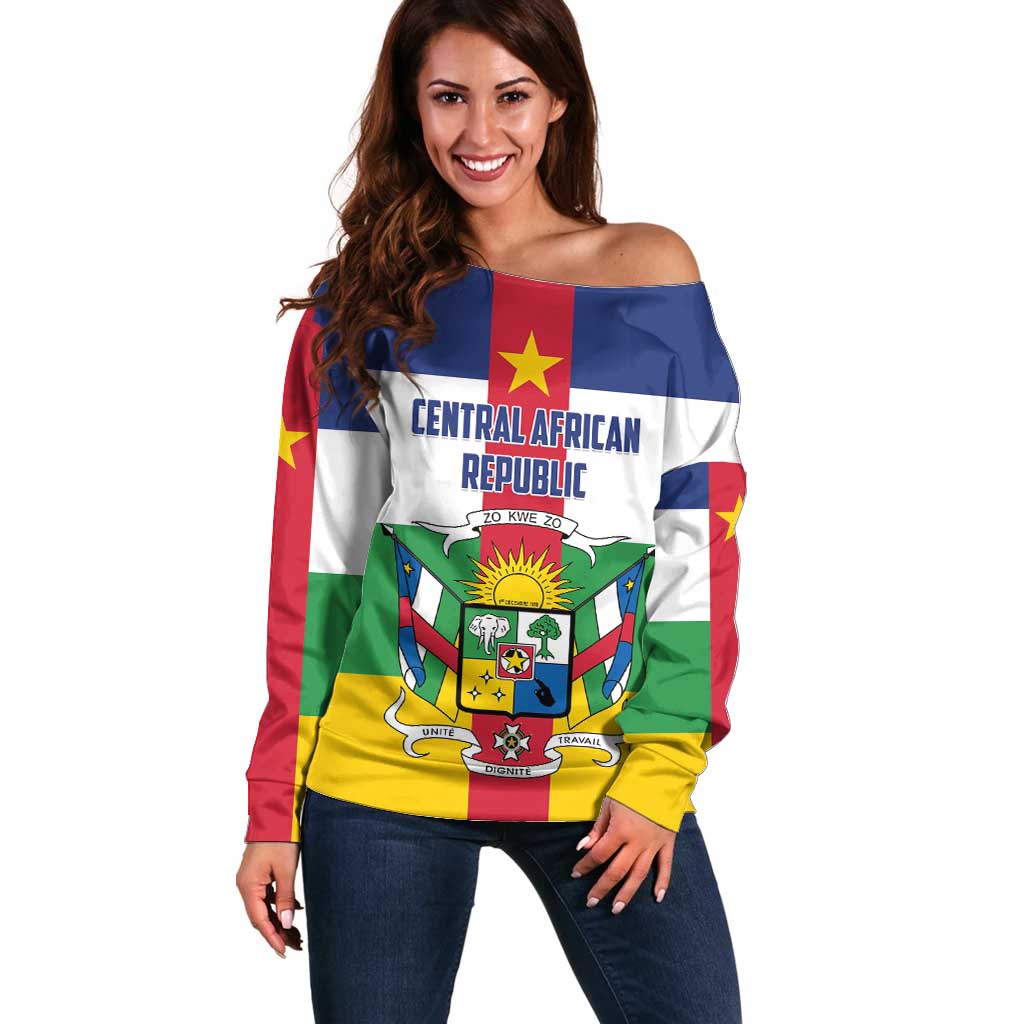 Personalized Central African Republic Off Shoulder Sweater Zo Kwe Zo Flag Style - Wonder Print Shop