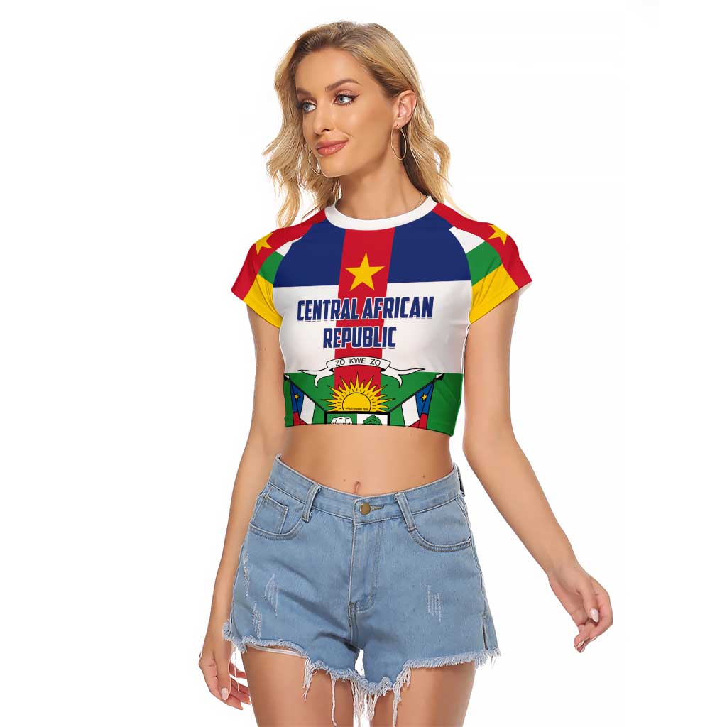 Personalized Central African Republic Raglan Cropped T Shirt Zo Kwe Zo Flag Style - Wonder Print Shop