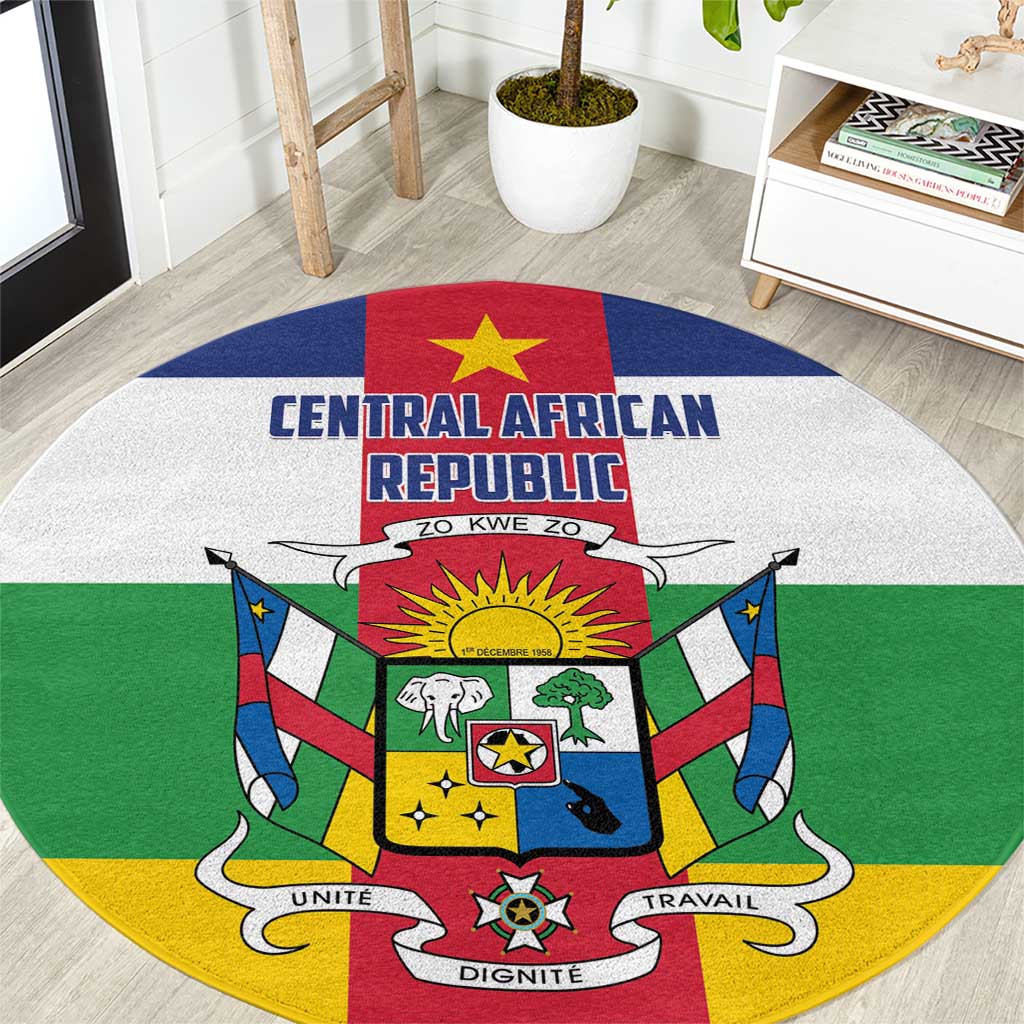 Central African Republic Round Carpet Zo Kwe Zo Flag Style