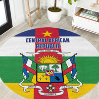 Round carpet with Central African Republic flag and coat of arms design