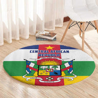 Round carpet with Central African Republic flag style print and multicolor coat of arms