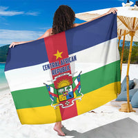 Central African Republic flag sarong held wide, showing emblem and stripes