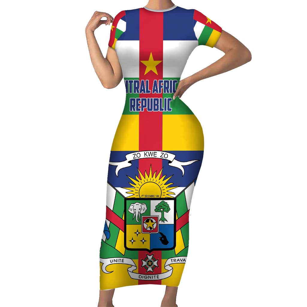 Personalized Central African Republic Short Sleeve Bodycon Dress Zo Kwe Zo Flag Style - Wonder Print Shop