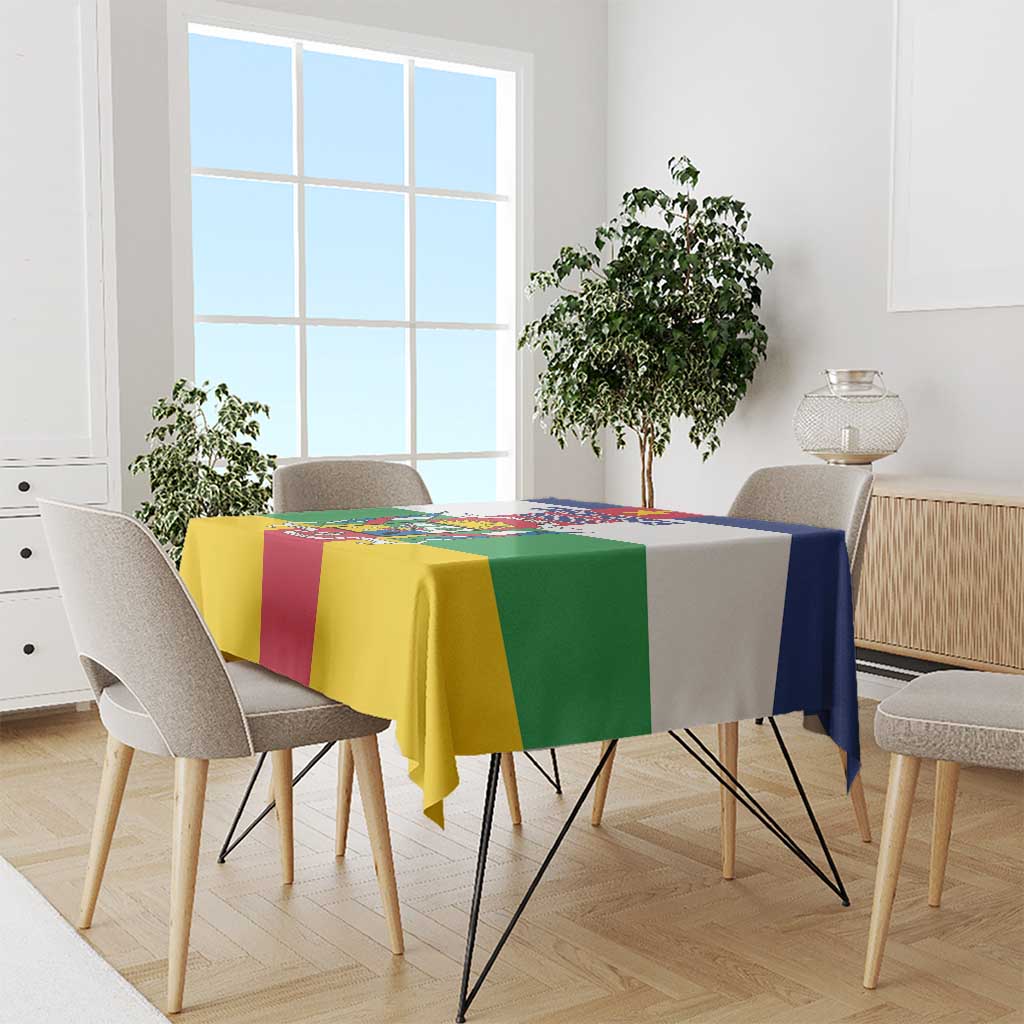 Multicolor flag-style tablecloth with bold yellow, green, red and blue panels