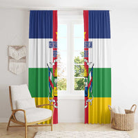 Central African Republic flag window curtains with blue top, white center, green and yellow bottom bands