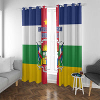 Flag-style Central African Republic window curtain pair with hanging rings and crest artwork