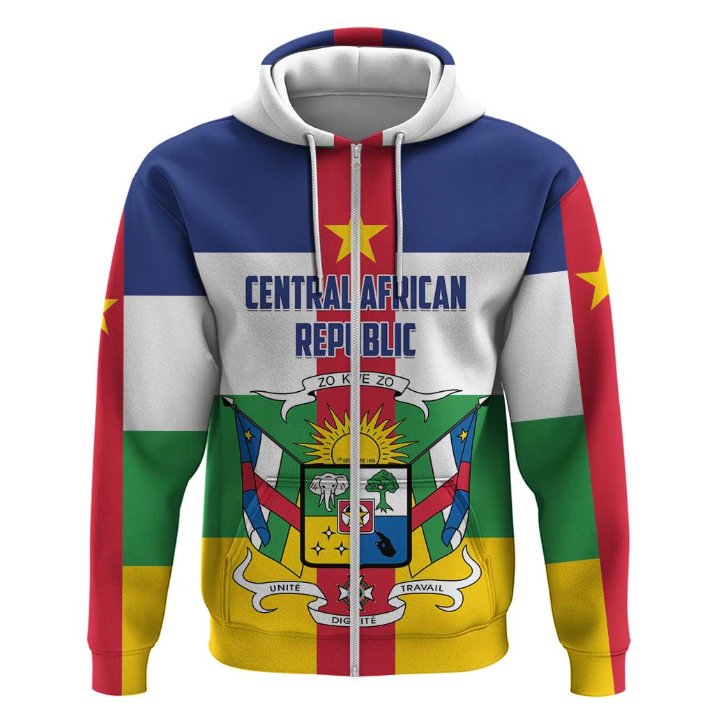 Personalized Central African Republic Zip Hoodie Zo Kwe Zo Flag Style - Wonder Print Shop